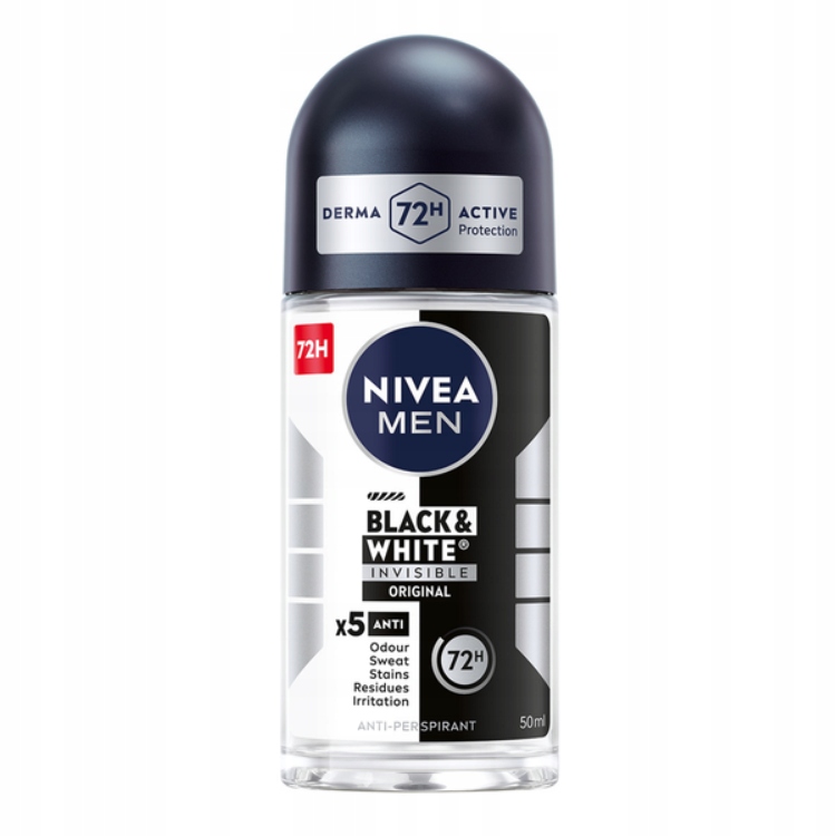 NIVEA Nivea Black &amp; White Invisible Antyperspirant Roll on 50ml — Składniki i ocena